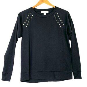Michael Michael Kors Lightweight Knit Embellished Crew Neck Sweater-Black, Sz Sm